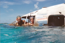 Sammy Wall and Jamie Wall snorkeling at Norman's Cay, Bahamas
